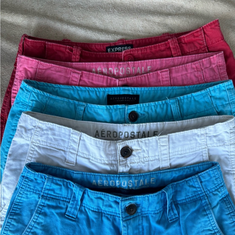 Aeropostale boys/mens 27”-29” Cotton Shorts Set - Blue, White, Blue, Pink, Red,